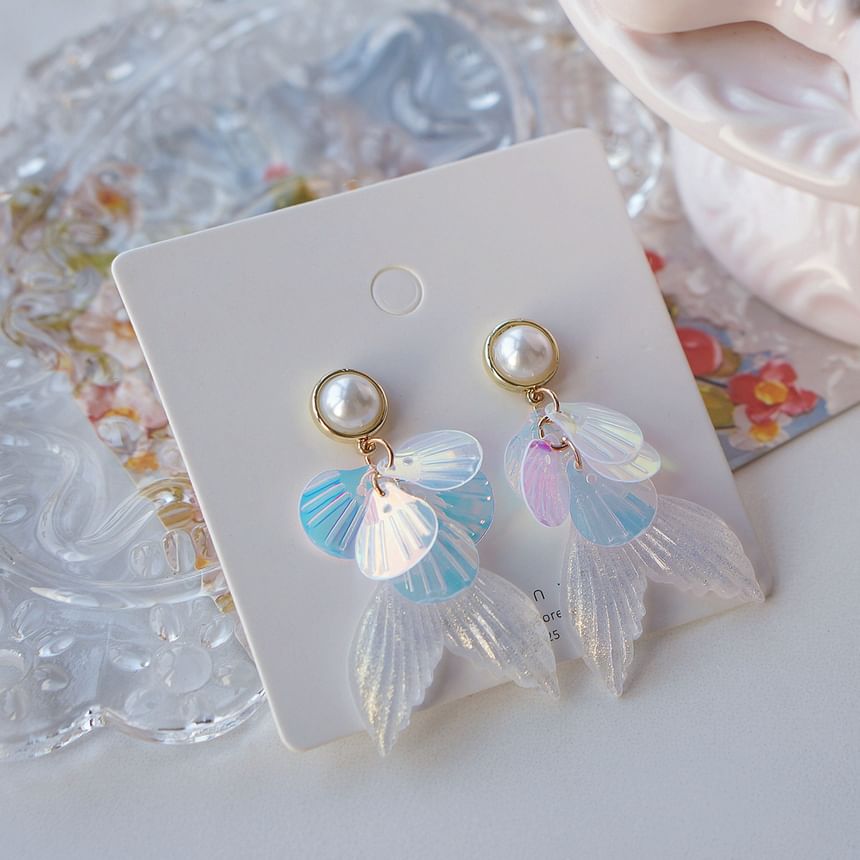 / Tail Clip-On Drop Faux Pearl Mermaid Earring