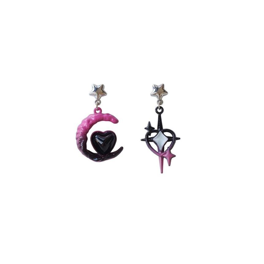 Earring Asymmetrical / Moon Star Clip-On Drop