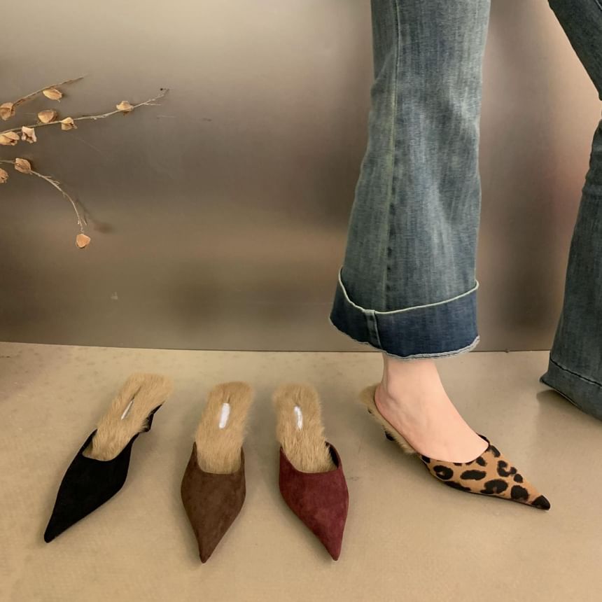Pointed Kitten Heel Mules Fleece-Lined Toe