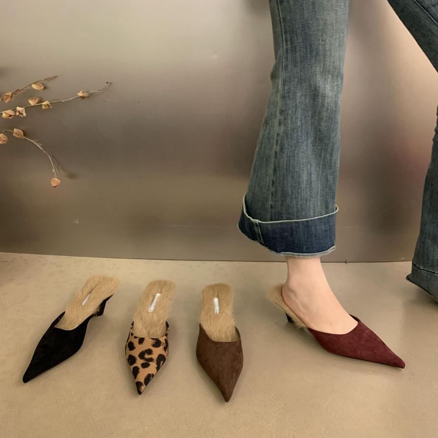 Pointed Kitten Heel Mules Fleece-Lined Toe