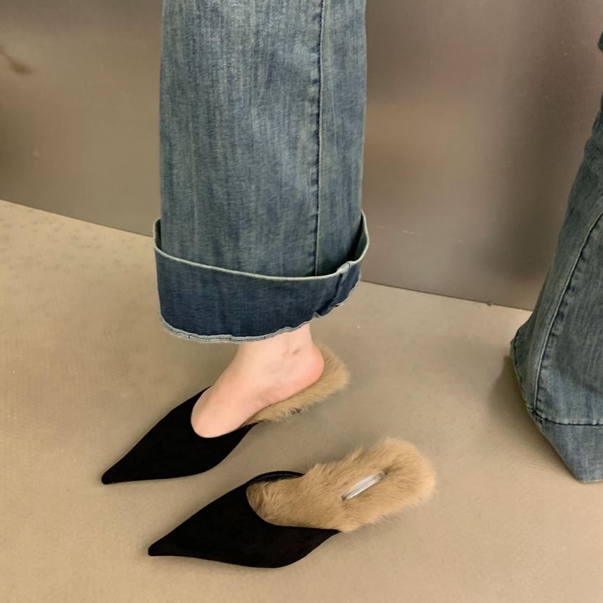Pointed Kitten Heel Mules Fleece-Lined Toe