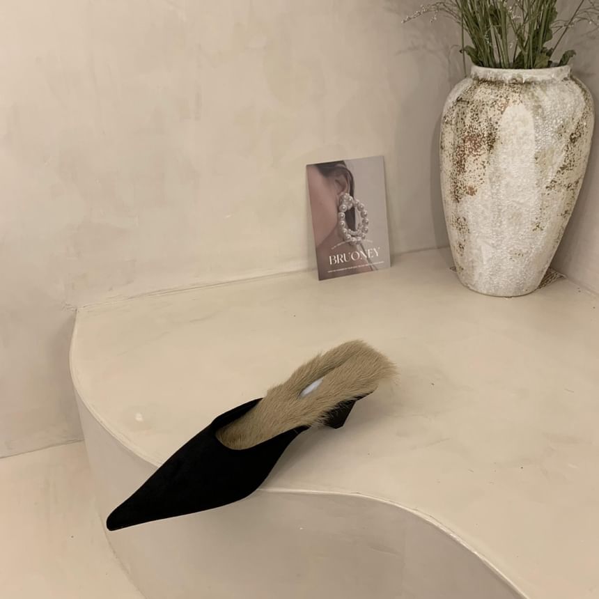 Pointed Kitten Heel Mules Fleece-Lined Toe