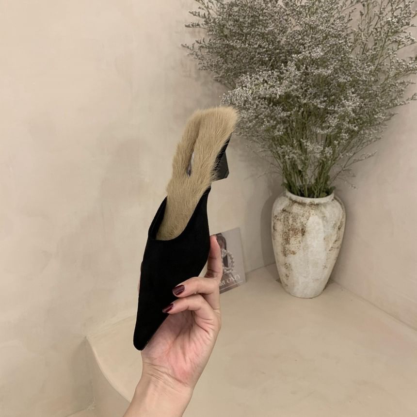 Pointed Kitten Heel Mules Fleece-Lined Toe