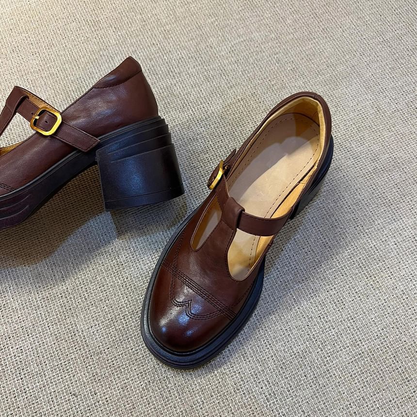 T-Strap Faux Platform Leather Mary Plain Shoes Jane