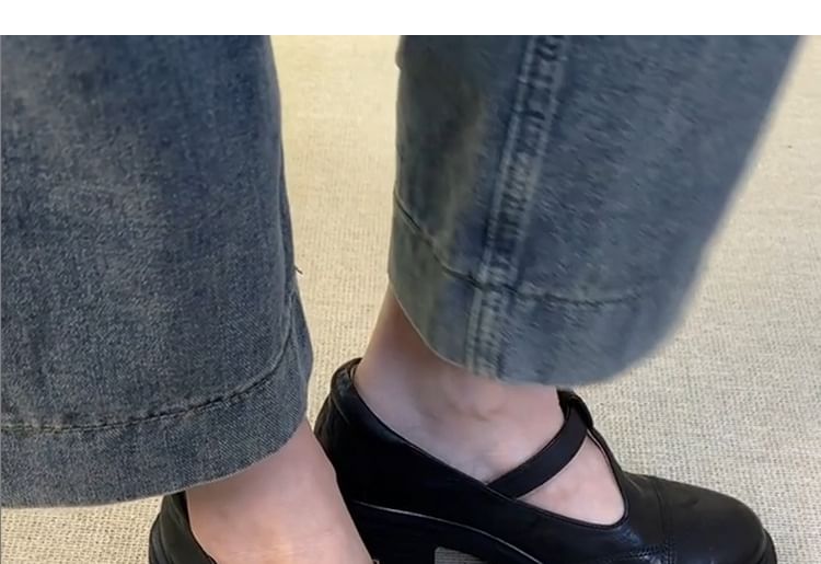 T-Strap Faux Platform Leather Mary Plain Shoes Jane