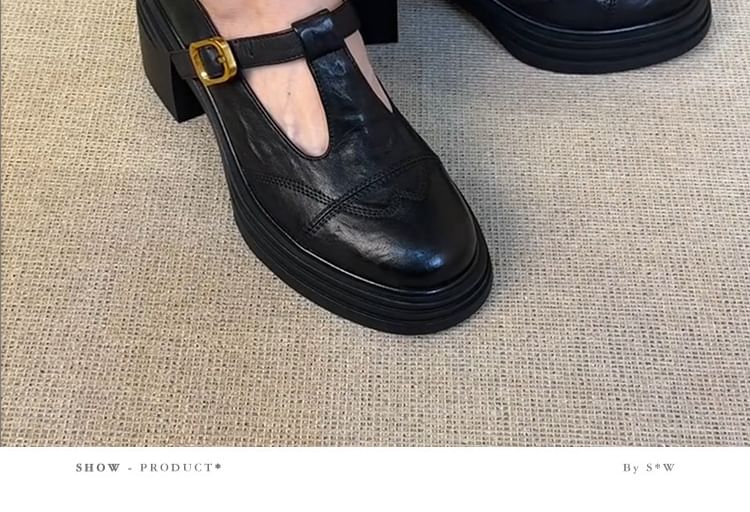 T-Strap Faux Platform Leather Mary Plain Shoes Jane