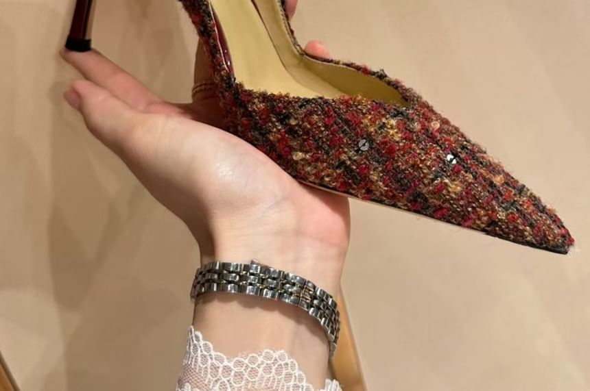 Pumps Stiletto Sequin Pointed Tweed Toe