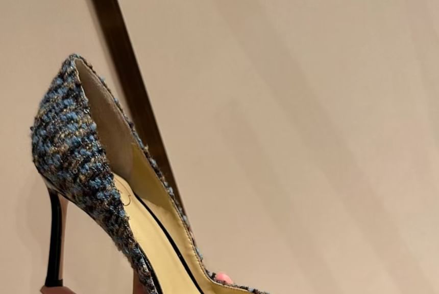 Pumps Stiletto Sequin Pointed Tweed Toe