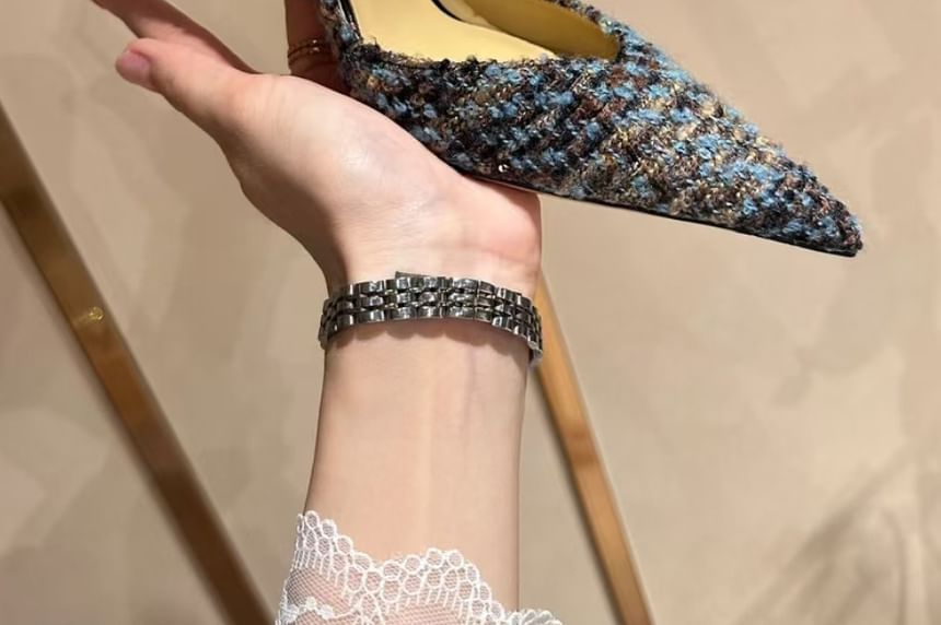 Pumps Stiletto Sequin Pointed Tweed Toe