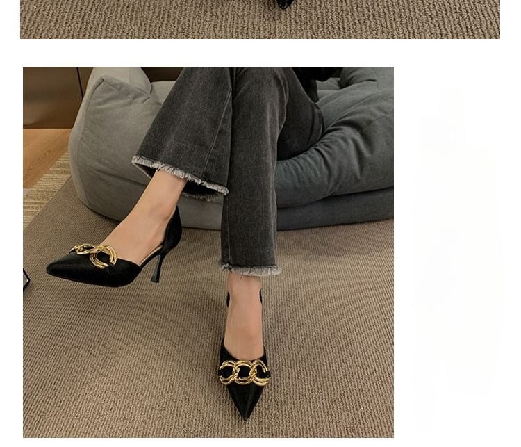 D'Orsay Stiletto Chained Pumps Toe Pointed