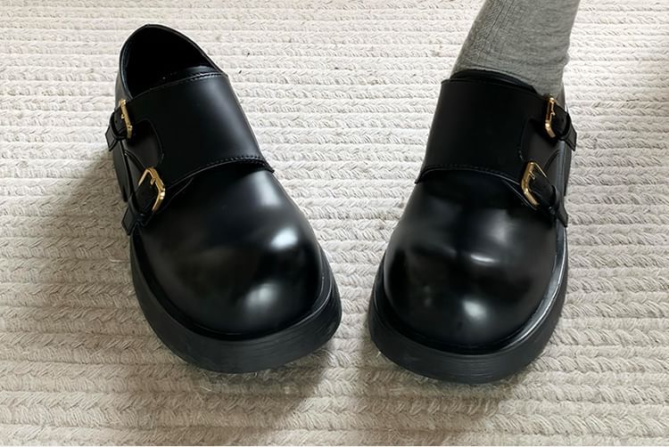 Shoes Plain Faux Monk Leather Platform Strap