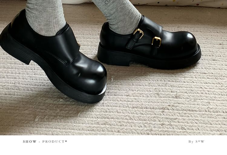 Shoes Plain Faux Monk Leather Platform Strap