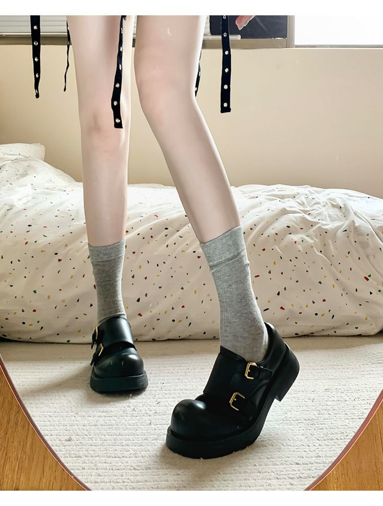 Shoes Plain Faux Monk Leather Platform Strap