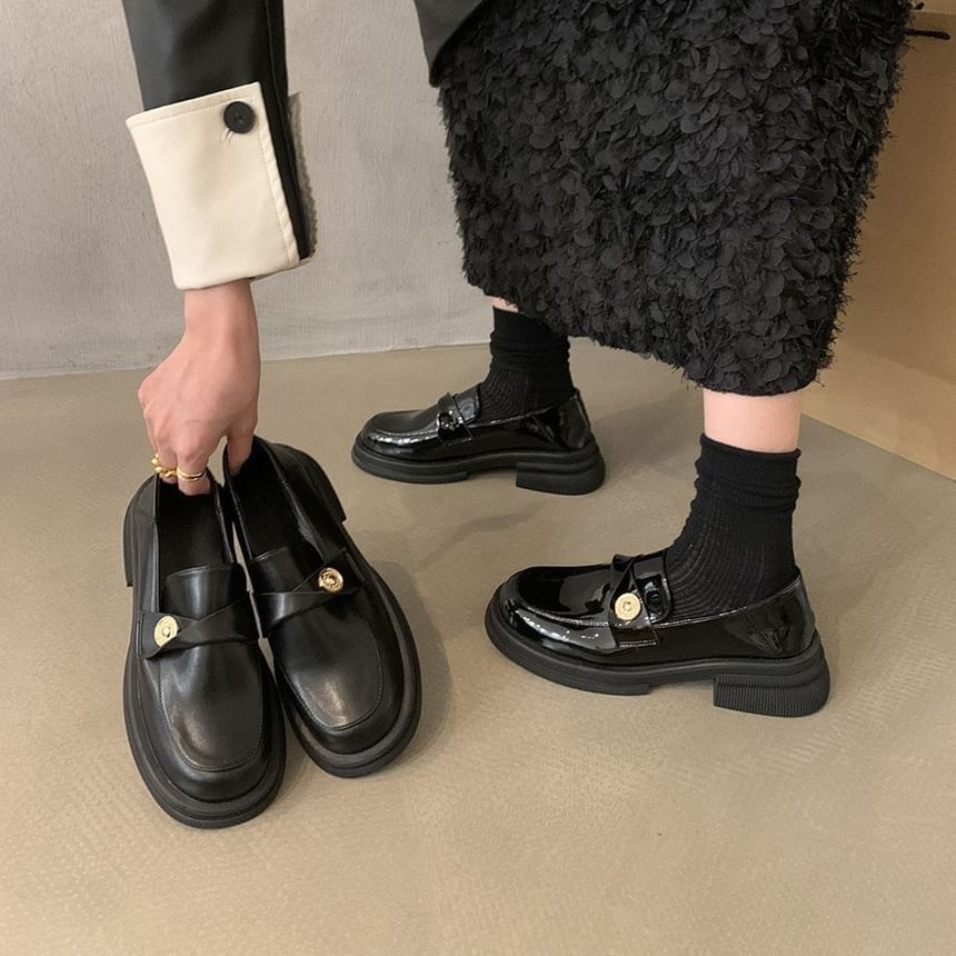 Leather Metal Accent Faux Loafers Platform