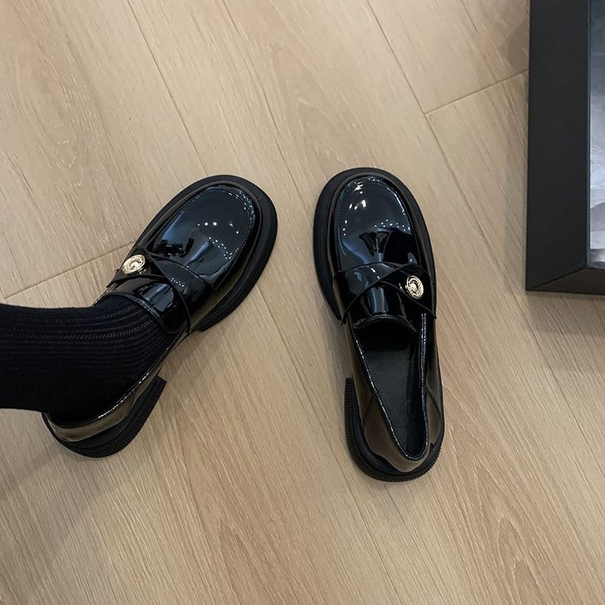 Leather Metal Accent Faux Loafers Platform