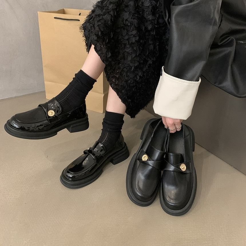 Leather Metal Accent Faux Loafers Platform