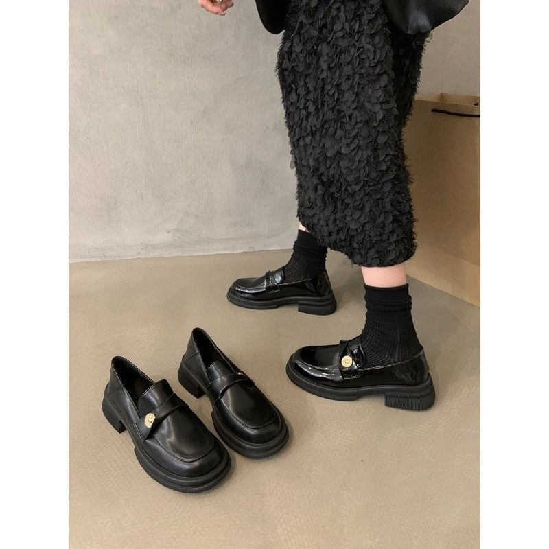 Leather Metal Accent Faux Loafers Platform