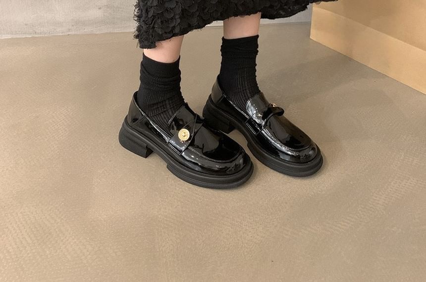 Leather Metal Accent Faux Loafers Platform