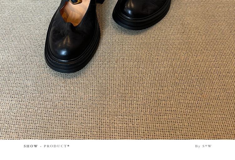 Plain Leather Chunky Mary Heel Buckled Shoes Faux Jane