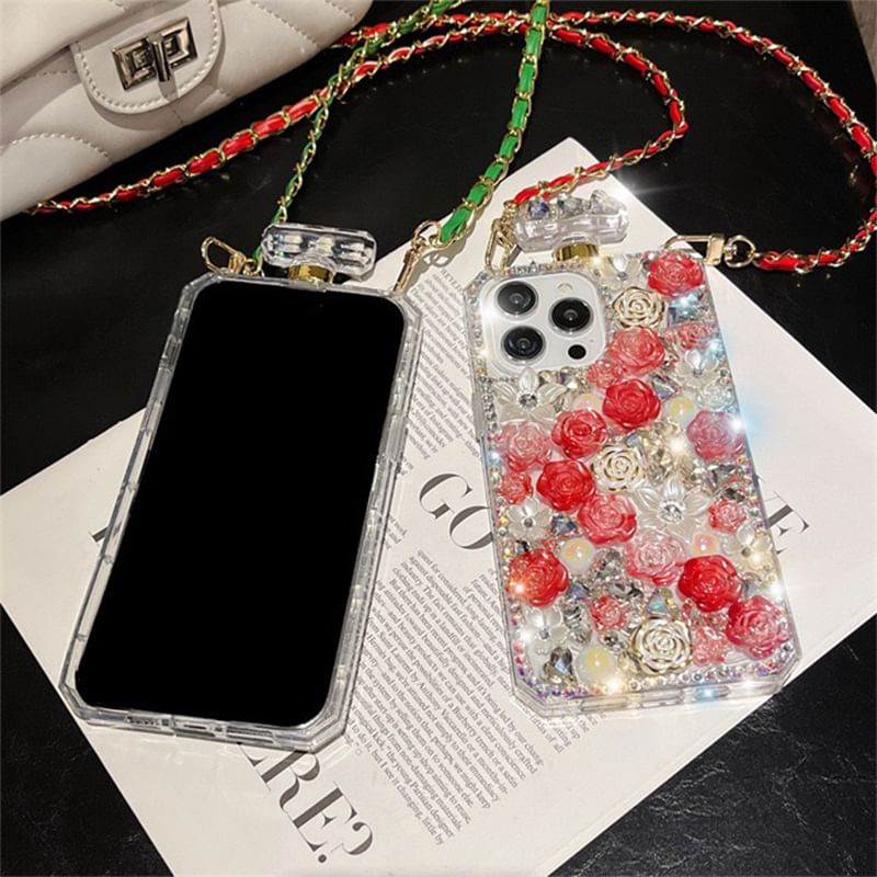 Case Rose Phone Rhinestone Lanyard Galaxy