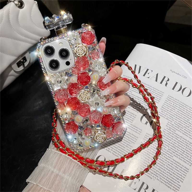 Case Rose Phone Rhinestone Lanyard Galaxy