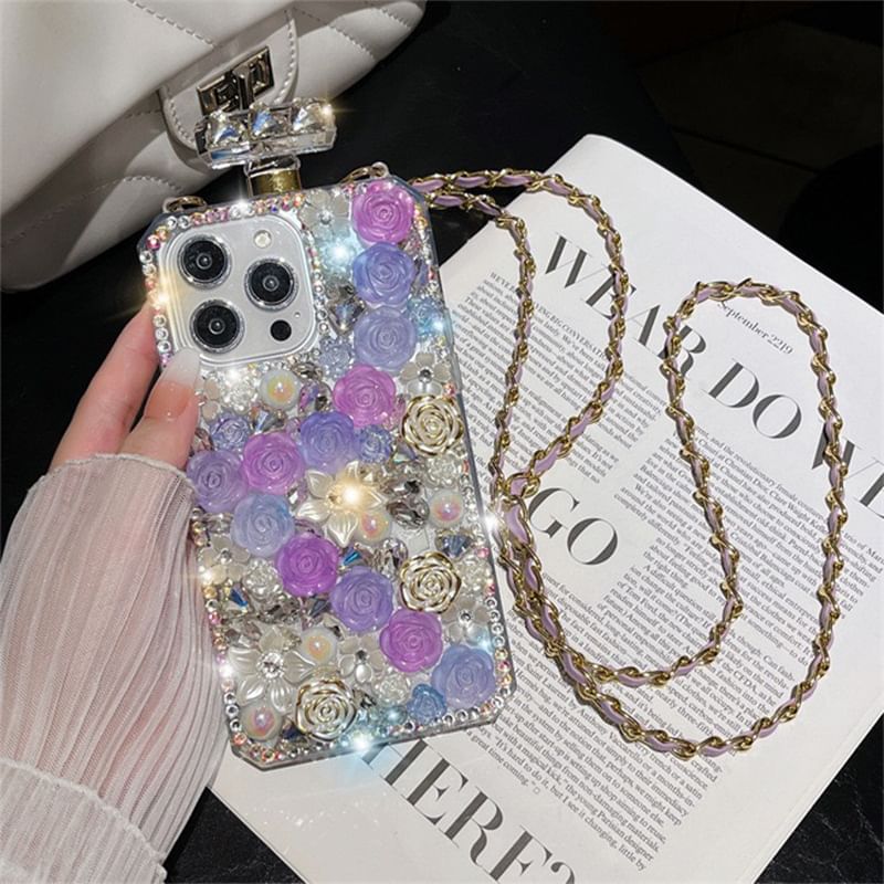 Case Rose Phone Rhinestone Lanyard Galaxy