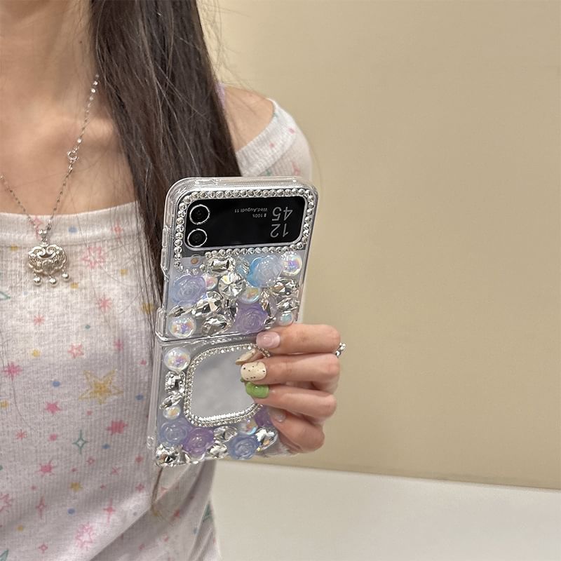 Phone Rhinestone Mirrored Case Rose