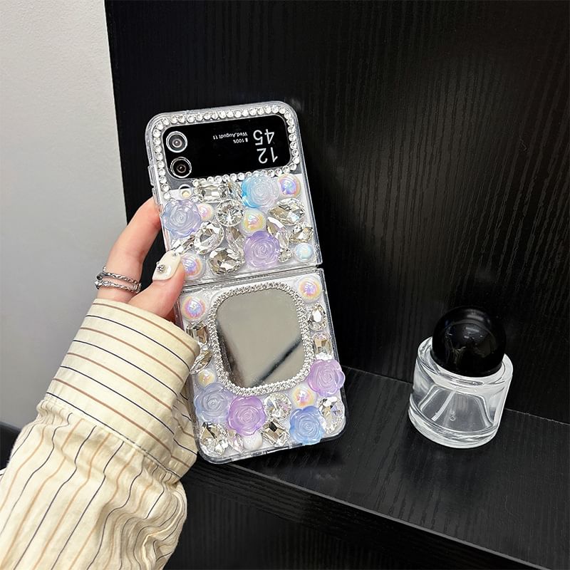 Phone Rhinestone Mirrored Case Rose