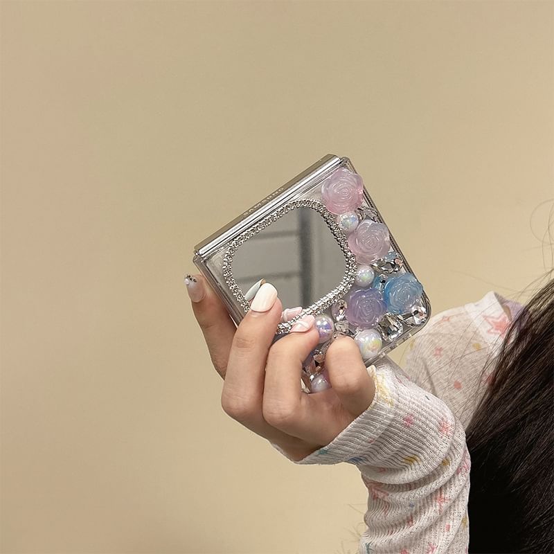 Phone Rhinestone Mirrored Case Rose