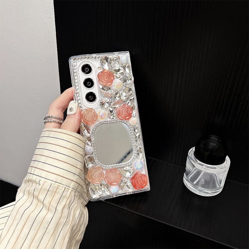 Phone Rhinestone Mirrored Case Rose