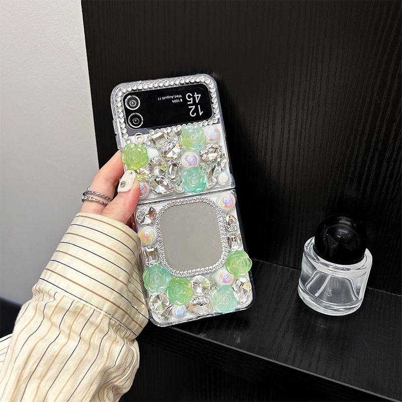 Phone Rhinestone Mirrored Case Rose