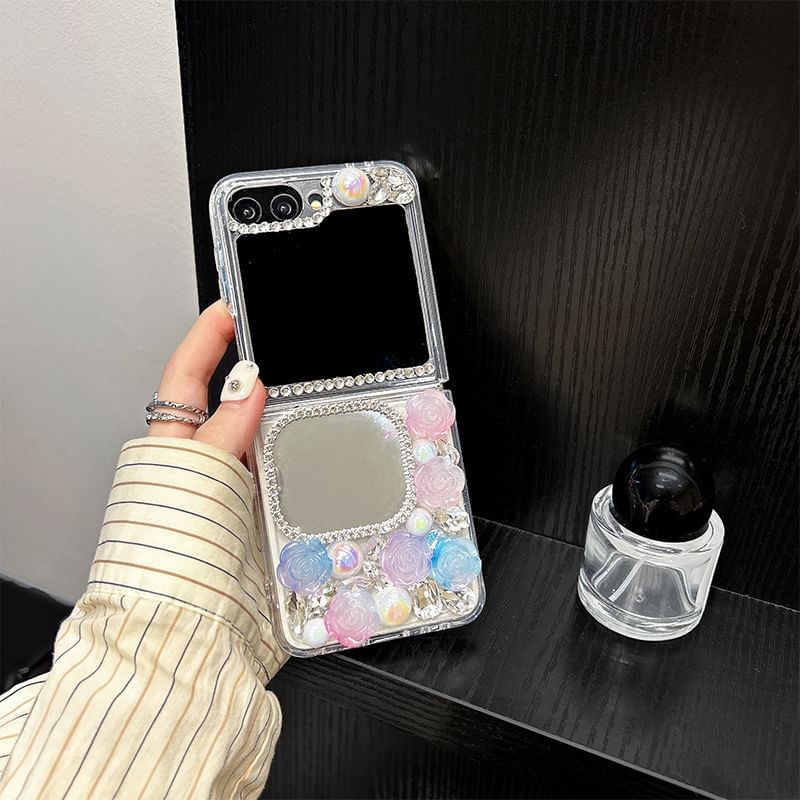 Phone Rhinestone Mirrored Case Rose