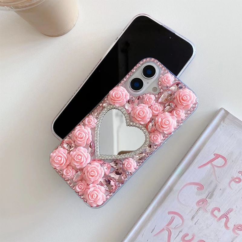 Phone Case Mirrored Rose Rhinestone