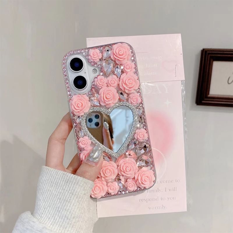 Phone Case Mirrored Rose Rhinestone