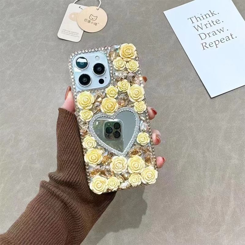 Phone Case Mirrored Rose Rhinestone