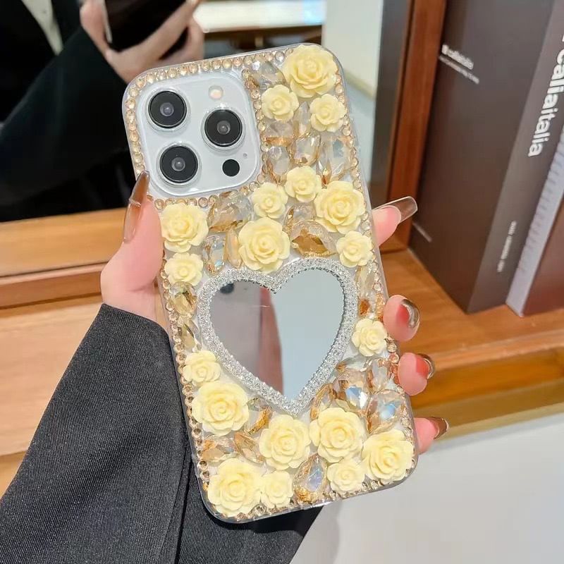 Phone Case Mirrored Rose Rhinestone