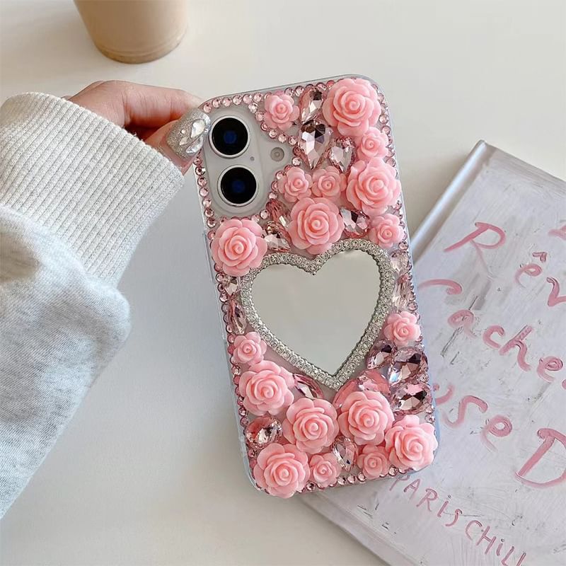 Phone Case Mirrored Rose Rhinestone
