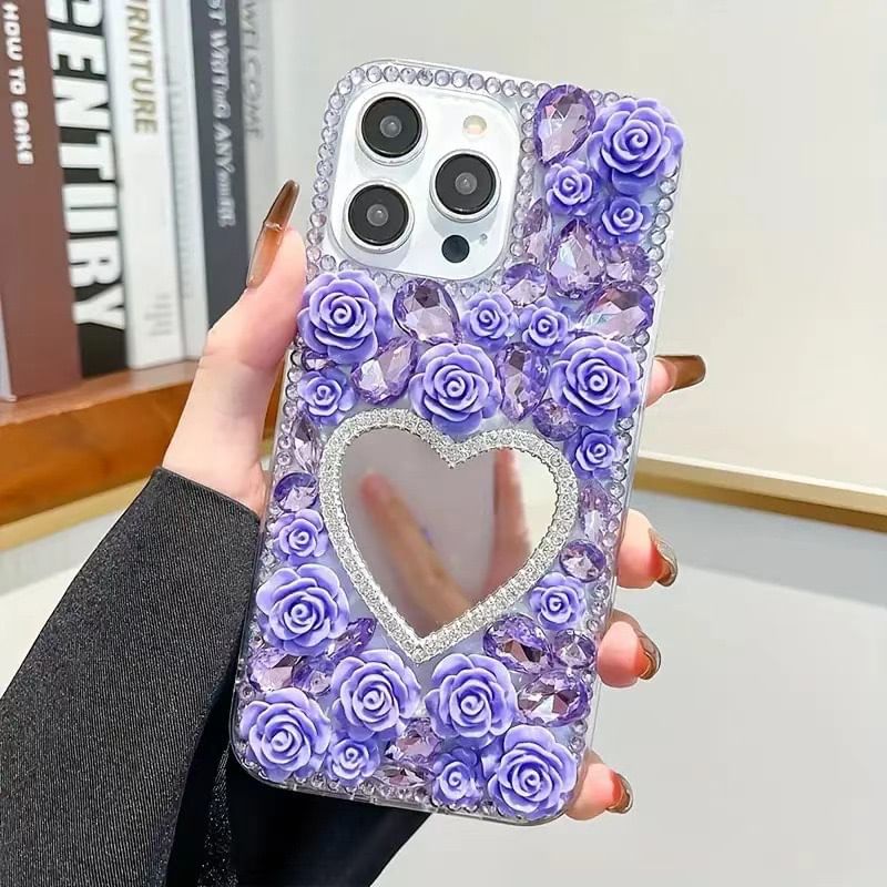 Phone Case Mirrored Rose Rhinestone