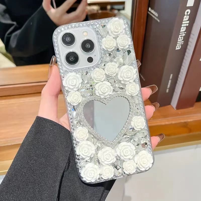 Phone Case Mirrored Rose Rhinestone