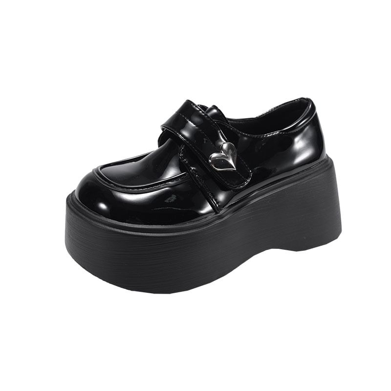 Loafers Platform Leather Accent Heart Faux