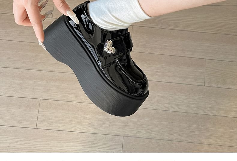 Loafers Platform Leather Accent Heart Faux