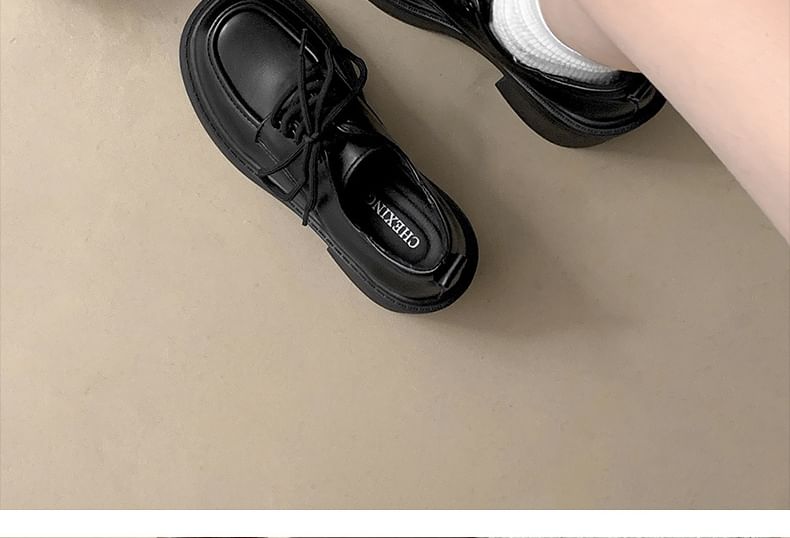 Chunky Platform Heel Derby Lace-Up Shoes