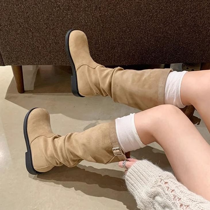 Calf Boots Mid Plain Tall Buckled /
