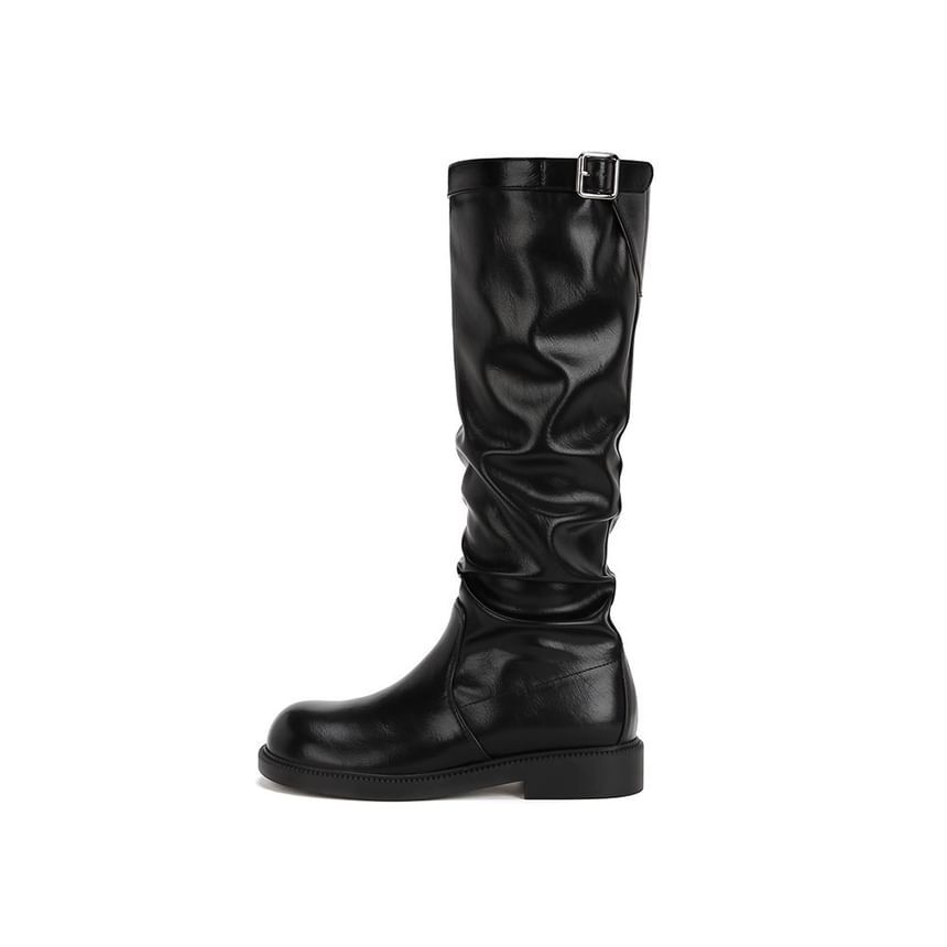 Calf Boots Mid Plain Tall Buckled /