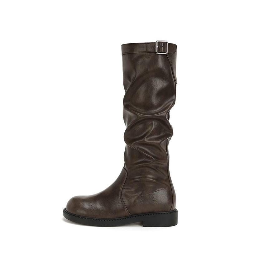 Calf Boots Mid Plain Tall Buckled /