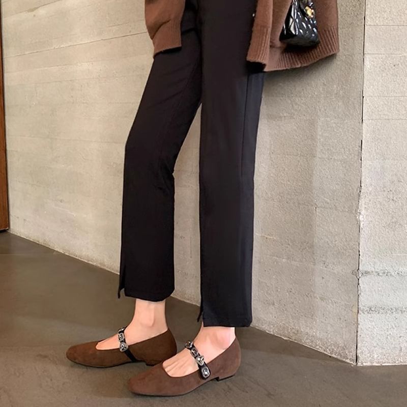 Buckled Heart Faux Flats Leather