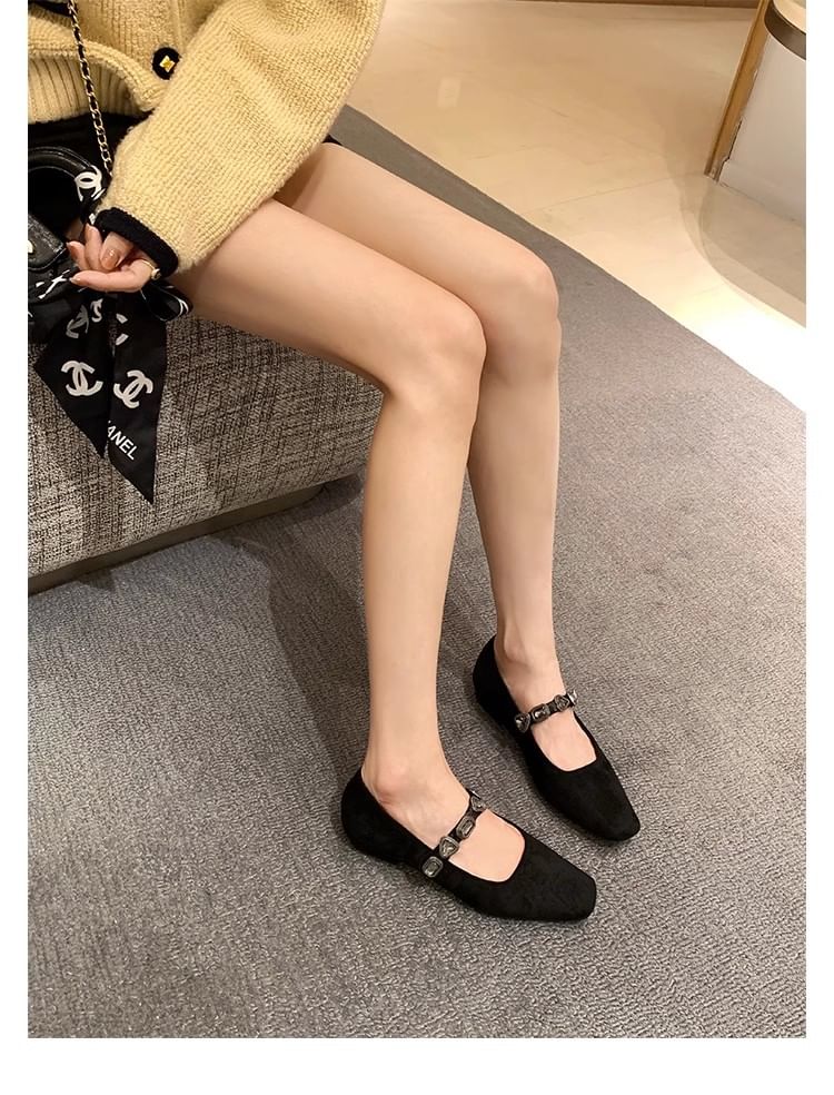 Buckled Heart Faux Flats Leather