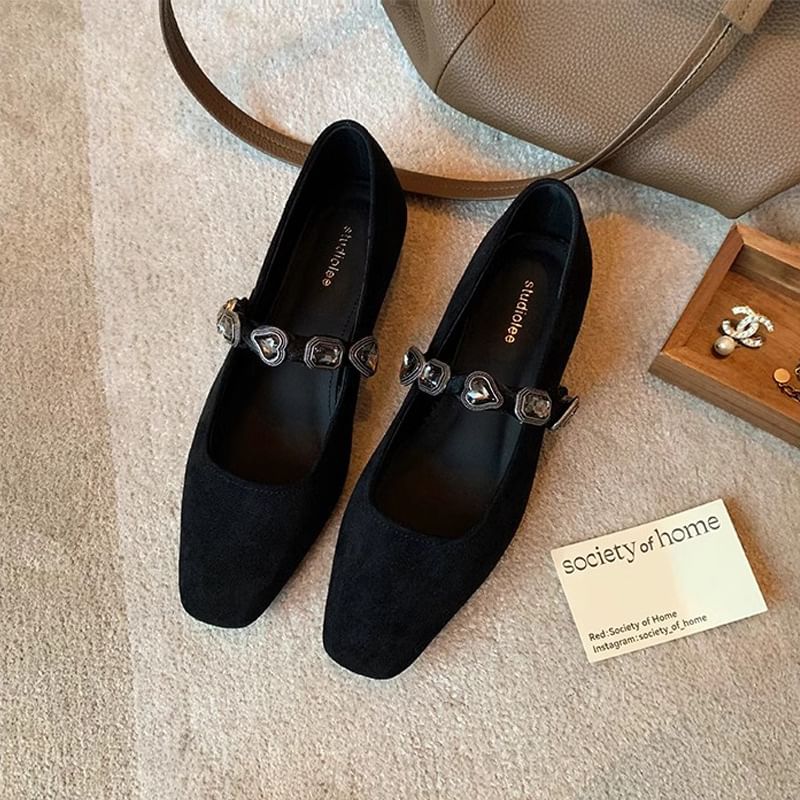 Buckled Heart Faux Flats Leather