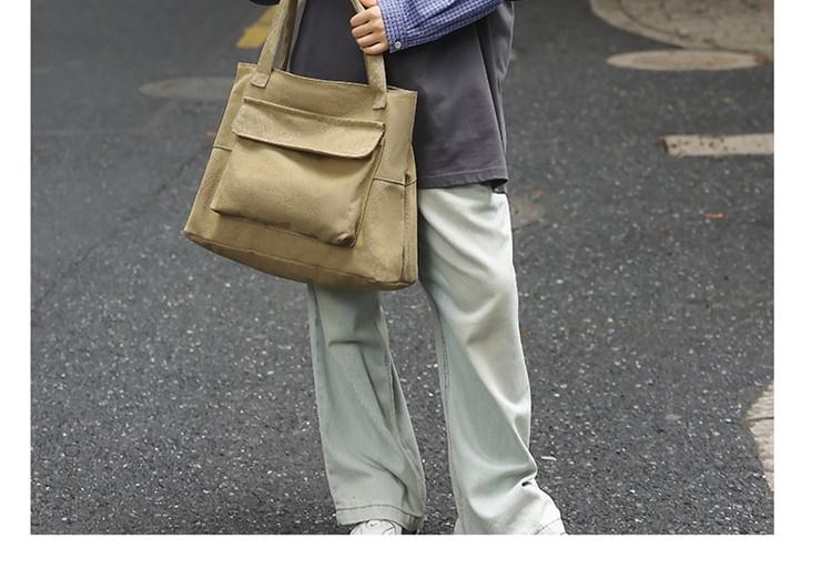 Plain Flap Canvas Pocket Bag Tote