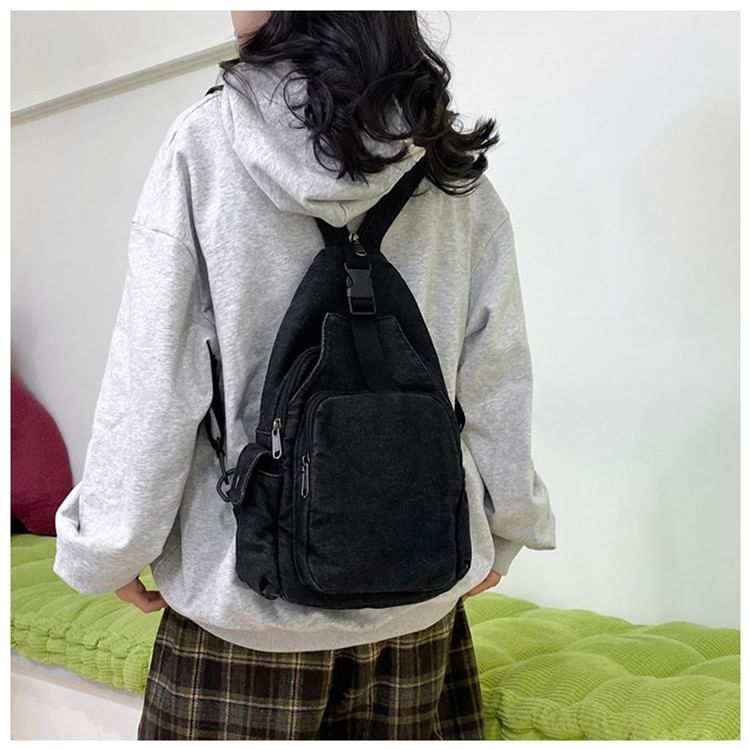 Buckle Denim Sling Bag